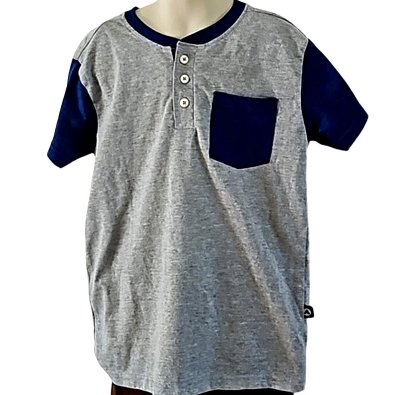 Excelente Camisa Henley Airwalk Niños Gris Azul Marino Colorblock Manga Corta Talla Pequeña Foto 3 de 4