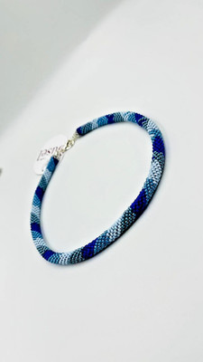 Elegante Perlenkette Blau Damen Handmade Schmuck Glasperlen Boho