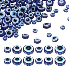 Evil Eye Bead, 150 Pcs 6mm/8mm/10mm Resin Flat Round Evil Eye Charm, Bright Blue
