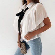 Women Ruffled Short Sleeve Casual Blouse Tops