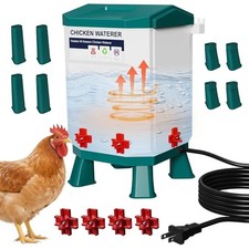 Heated Chicken Waterer 3 Gallon Winter-Proof Poultry Drinker w/ Nipples Stand