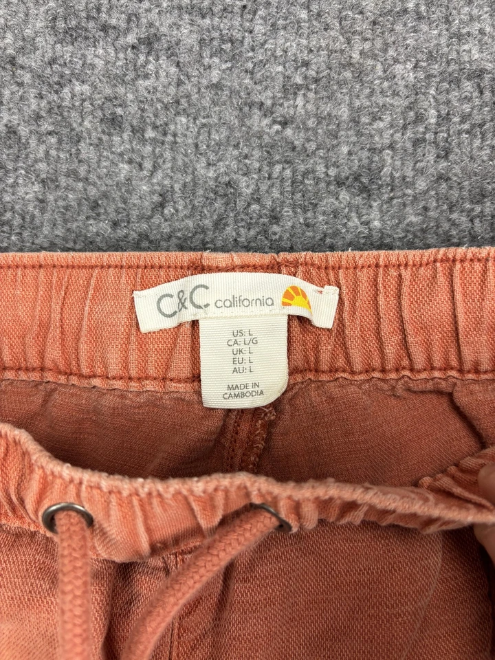 C&C California Pants Womens Large Orange Linen Lyocell Jogger Utility Drawstring - Image 2 of 4