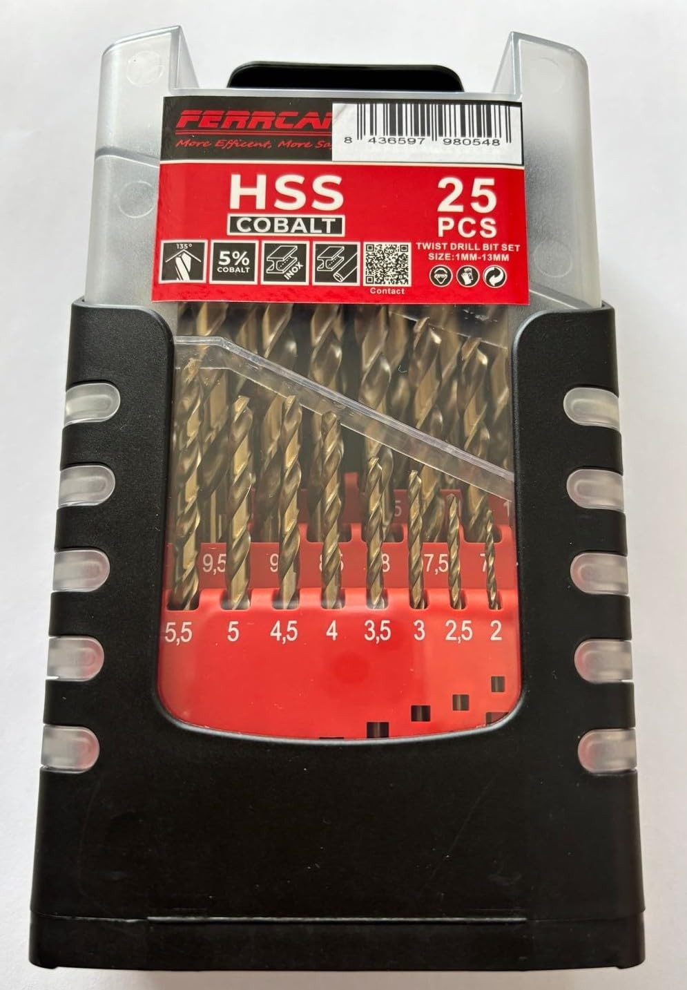 Ferrcan Set di punte per metallo da 25 pezzi 1-13 mm HSS DIN 338 M35 (q9C)