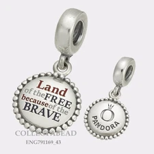 Authentic Pandora Sterling Silver Land  of  The Free Dangle Bead ENG791169-43