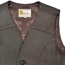 W B Place & Co Mens Genuine Leather Vest Made in USA Size L Dark Brown