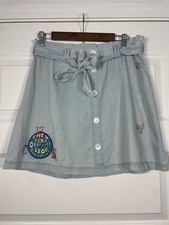 Disney Cinderella Mice Embroidered Paperbag Waist Denim Skirt Size M