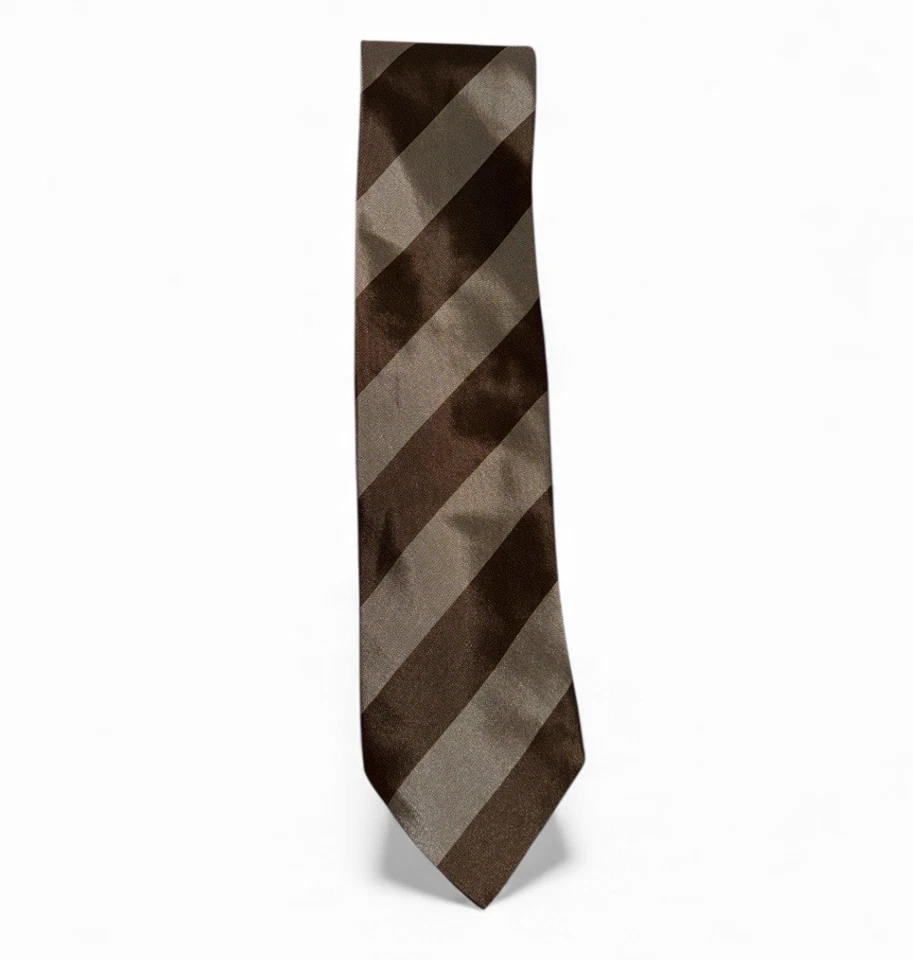 Giorgio Armani Cravatte 100% Silk Tie Brown Gray Diagonal Stripes Made in Italy - Image 3 of 4