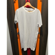 Cotton Emporium Striped Light Blue and White T-Shirt Casual Dress Sz. L