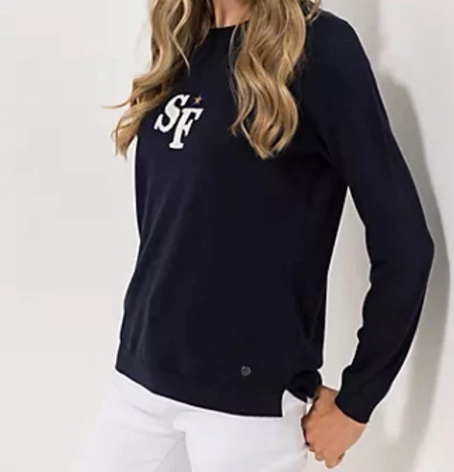 STRANDFEIN Pullover Rundhalsausschnitt Logo-Intarsie figurumspielend. Gr.42. a - Bild 2 von 4