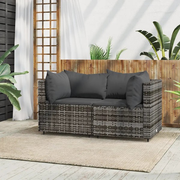 Garten Ecksofa Polyrattan Grau Sitzgruppe Mit Kissen 2Er Set-image