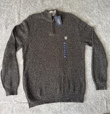 Chaps Mens M Blk/Grey 1/4 Zip Mock Neck 100% Cotton Sweater Granpa Outdoor NEW