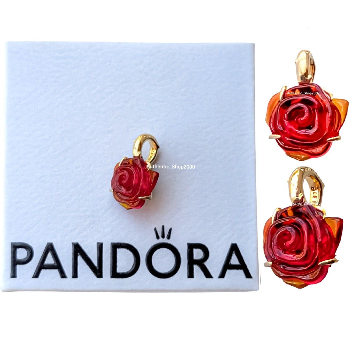 New 100% PANDORA 14k Disney Beauty and the Beast Enchanted Rose Charm  764018C01