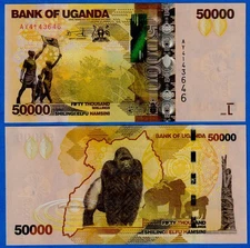Uganda 50000 50,000 Shillings 2022  P-54 UNC Note - Gorillas