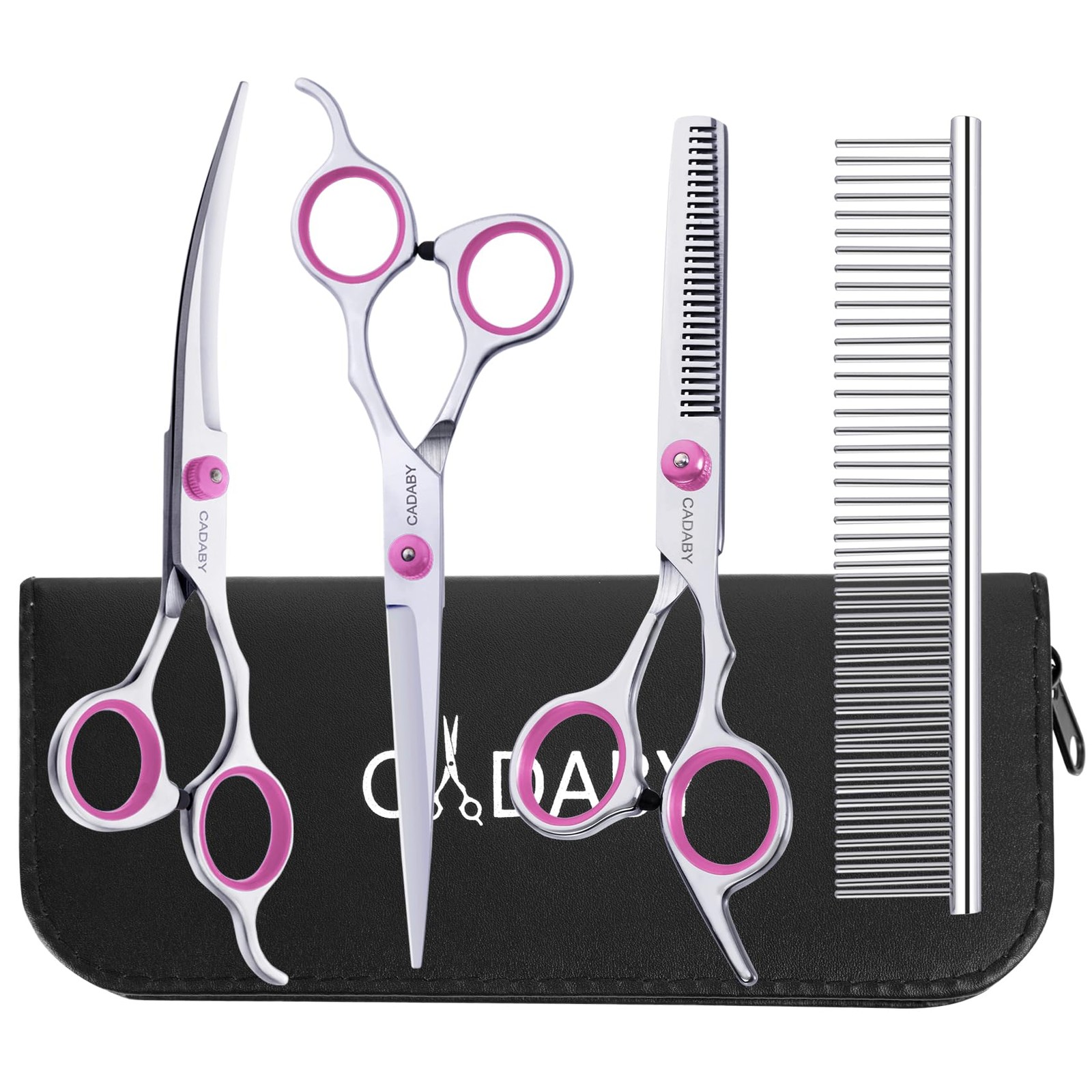 Professional Pink Stainless Steel 5-in-1 Dog Grooming Scissors Kit