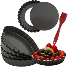 DATANYA 6 Pack 5 Inch Mini Tart Pans with Removable Bottom Round Nonstick Qui.