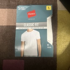 Hanes Premium Classic Fit Tagless tshirt Men's Large 5-Pack White Moisture Wick
