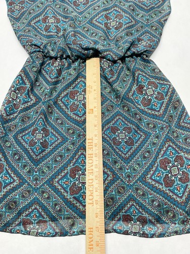 Blue Geometric Mandala Sheer Layered Cinch Waist Dress Size M Boho Retro Artsy - Picture 20 of 21