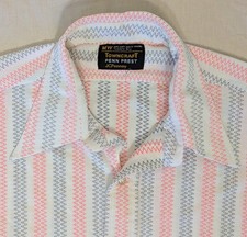 Vtg 70s Towncraft Penn Prest JC Penney L/S Zig Zag Polyester Disco Shirt 15.5-32