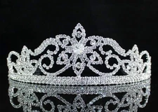 FLOWER CLEAR AUSTRIAN RHIESTONE CRYSTAL TIARA CROWN W/ HAIR COMBS BRIDAL T1632