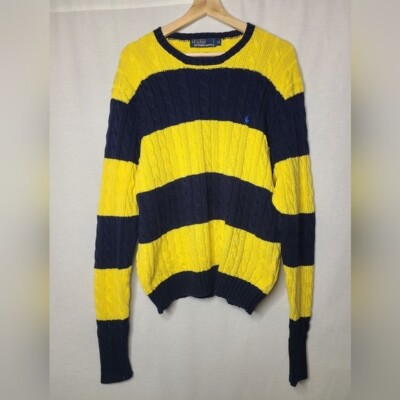 POLO RALPH LAUREN cable knit yellow and navy sweater Size XL