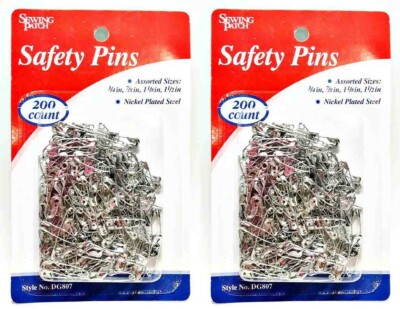 Lot of 2 Allary 200 Pc Safety Pins Set Assorted Sizes 0-2 Nickel Steel