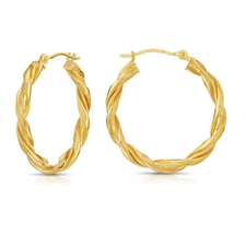 14K Real Solid Yellow Gold Twisted Rope 1" Large Round Creole Hoops Earrings