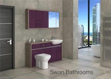DRIFTWOOD / AUBERGINE GLOSS BATHROOM FITTED FURNITURE WITH WALL UNITS 1550MM