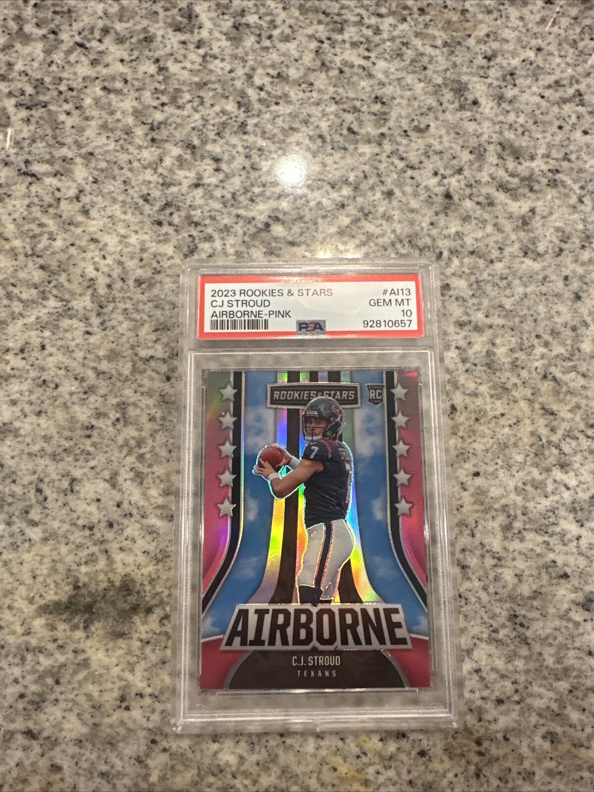 2023 Rookies & Stars CJ STROUD Airborne Pink PRIZM /75 Texans PSA 10 POP 13