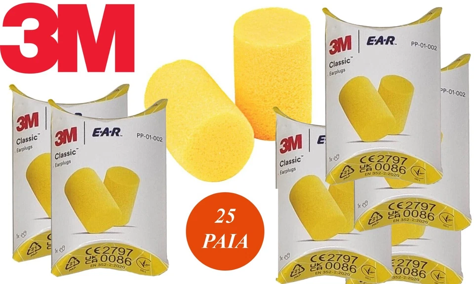 25 coppie di tappi per orecchie 3M Ear Classic Anti Rumore  Lavoro Studio 31 dB - Immagine 2 di 4