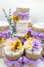 3 Tier Diaper Cake and sets Baby in Bloom Spring Theme Burlap Lilac Green Purple
