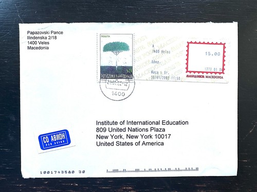MAZEDONIEN 1982 sehr, sehr seltener Luftpost-Werbebrief nach USA