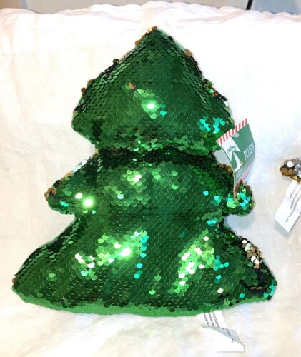 PILLOW SEQUIN Christmas TREE GREEN decoration plush  CHRISTMAS - Picture 1 of 8