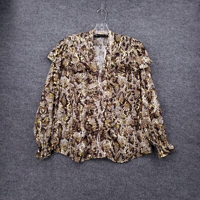 NEW NY&C New York & Company Top Womens Small Brown Gold Python Snakeskin Blouse