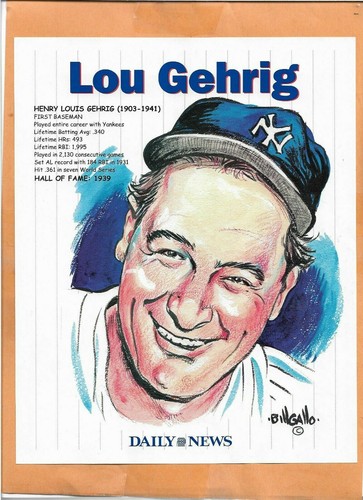LOU GEHRIG NEW YORK YANKEES PHOTO SHEET BILL GALLO DAILY NEWS 2004 - Picture 2 of 2