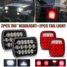 For Jeep Wrangler YJ 87-95 7x6" LED Headlights Hi-Lo Beam +White Red Tail Lights