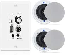 Herdio 6.5" Bluetooth Ceiling Speakers Flush Mount +Wall Amplifier Receiver Kit