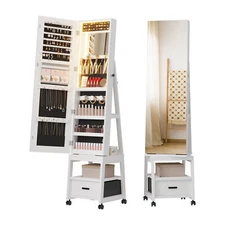 Jewelry Cabinet Armoire w/LED Lights Standing Jewelry Box to Store Jewelry