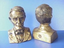 Vintage Abe Lincoln Bookends w Lincoln's Birthplace Kentucky Tag w Log Cabin