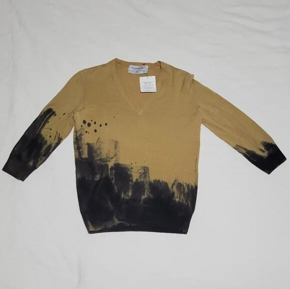 SAINT LAURENT Maglione leggero YSL 100% lana taglia S marrone nero tinta unita