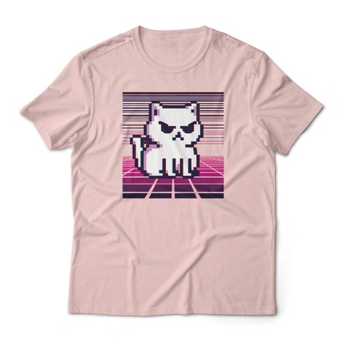 Vaporwave Pixelated Cute Cat Unisex Graphic T-Shirt, Men Women - Picture 8 of 12