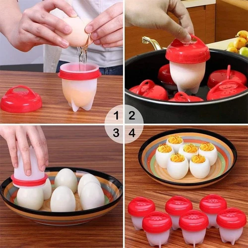 Hard Boiled Egg Boiler Cups Silicone Cooker Poacher Steamer Breakfast Daily Use - Picture 5 of 16