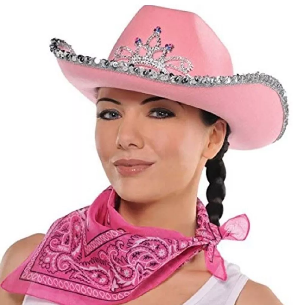 Fantasia Barbie Cowgirl Country Rosa Adulto Com Bandana