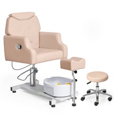 Salon Hydraulic Pedicure Spa Chair with Foot Stool, 3-Speed Bubble Massage Tub