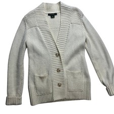 Eddie Bauer Women Cream Knit Button Front Cardigan Sweater Size Small