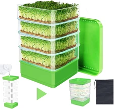 4-Tier Seed Sprouting Kit with Drain Holes and Drain Tray, Upgrade Stackable Mic