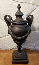 Maitland Smith Bronze Lidded Urn w/ Rams Head Handles Garlands 18.5”