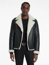 JOHN VARVATOS STERLING SHEARLING BIKER JACKET BLACK Size 56 EU XL NWT