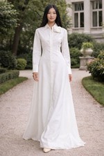 VALENTINO RUNWAY WHITE COTTON POPLIN FLORAL APPLIQUÉ SHIRT WEDDING GOWN IT 38
