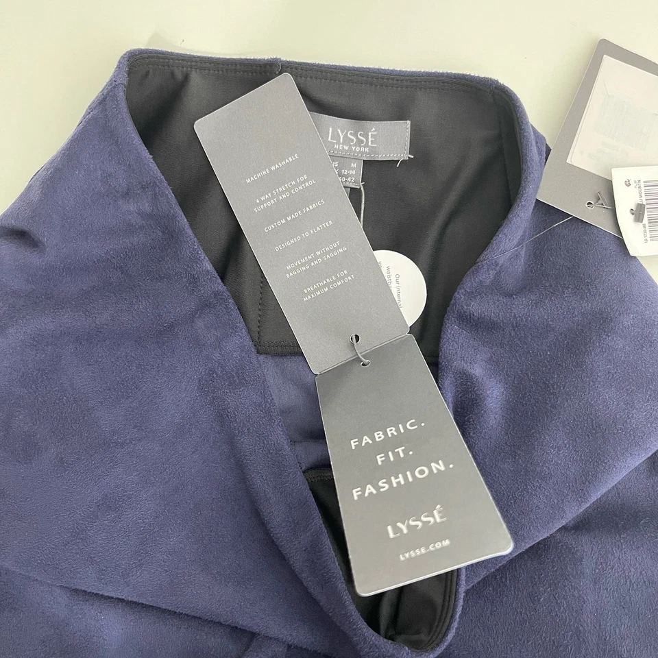 NEW Lysse Leggings Medium Faux Suede Velour Blue Pull On Compressive Stretch - Image 3 of 4