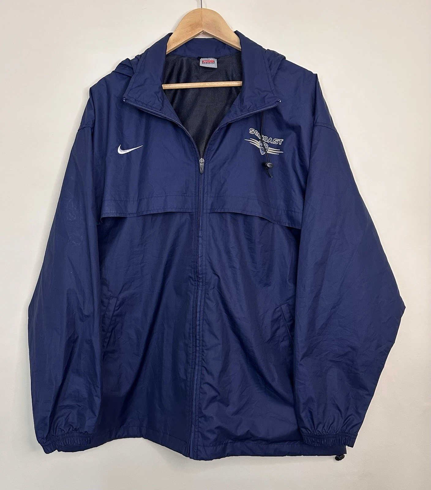 Vintage Nike Team Seacoast United Navy Windbreaker Jacket XL Hooded Y2K 2000s